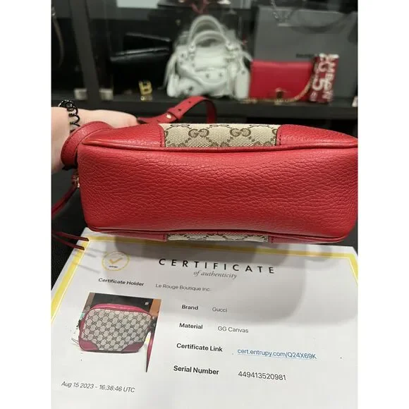 Gucci Bree GG Supreme Camera Crossbody W/Red Leather W/Cert. Of Authenticity - Picture 5 of 15